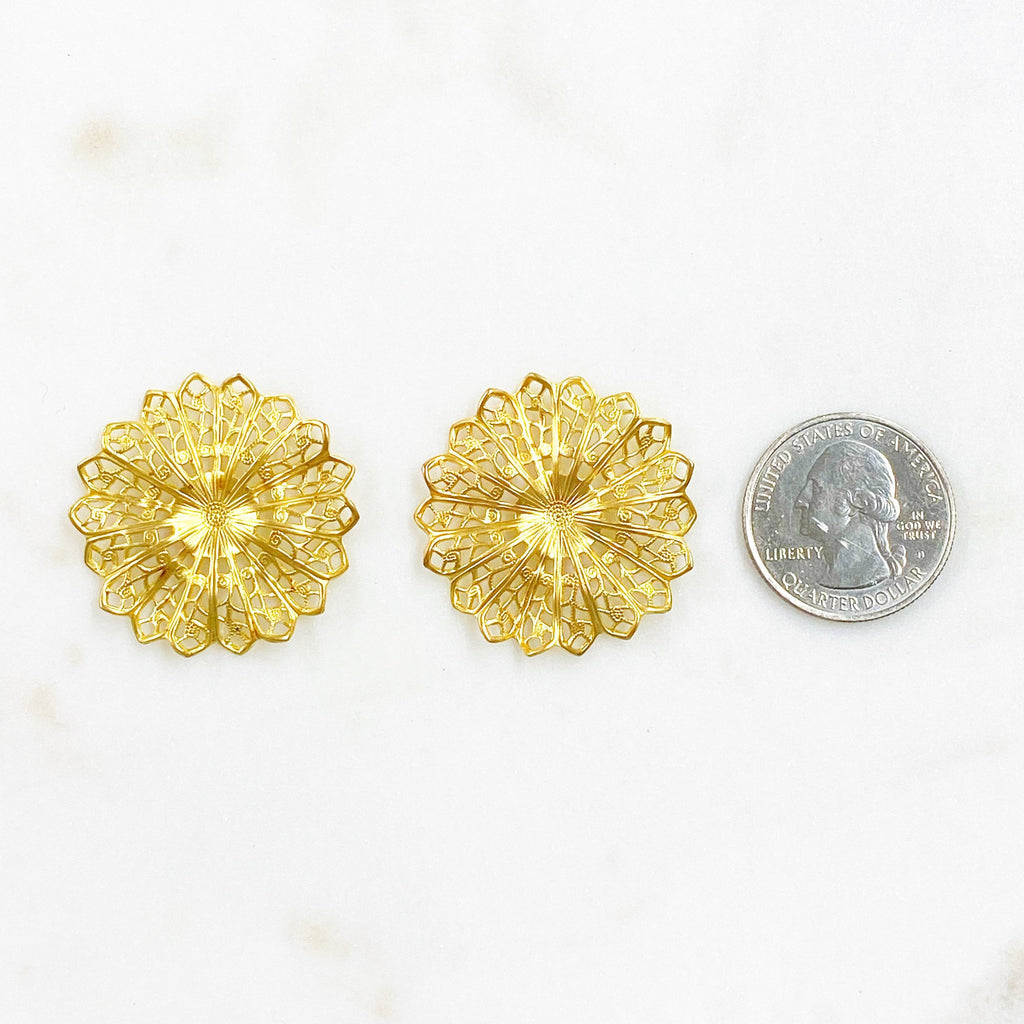 Raw Brass Filigree Raised Round (2pc)