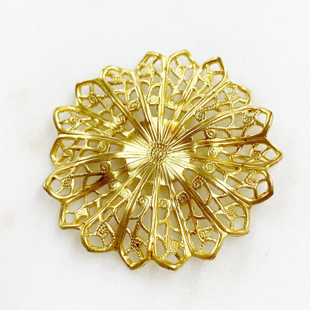 Raw Brass Filigree Raised Round (2pc)