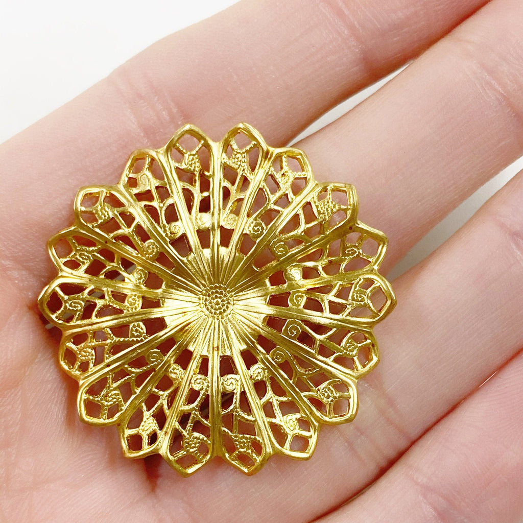 Raw Brass Filigree Raised Round (2pc)