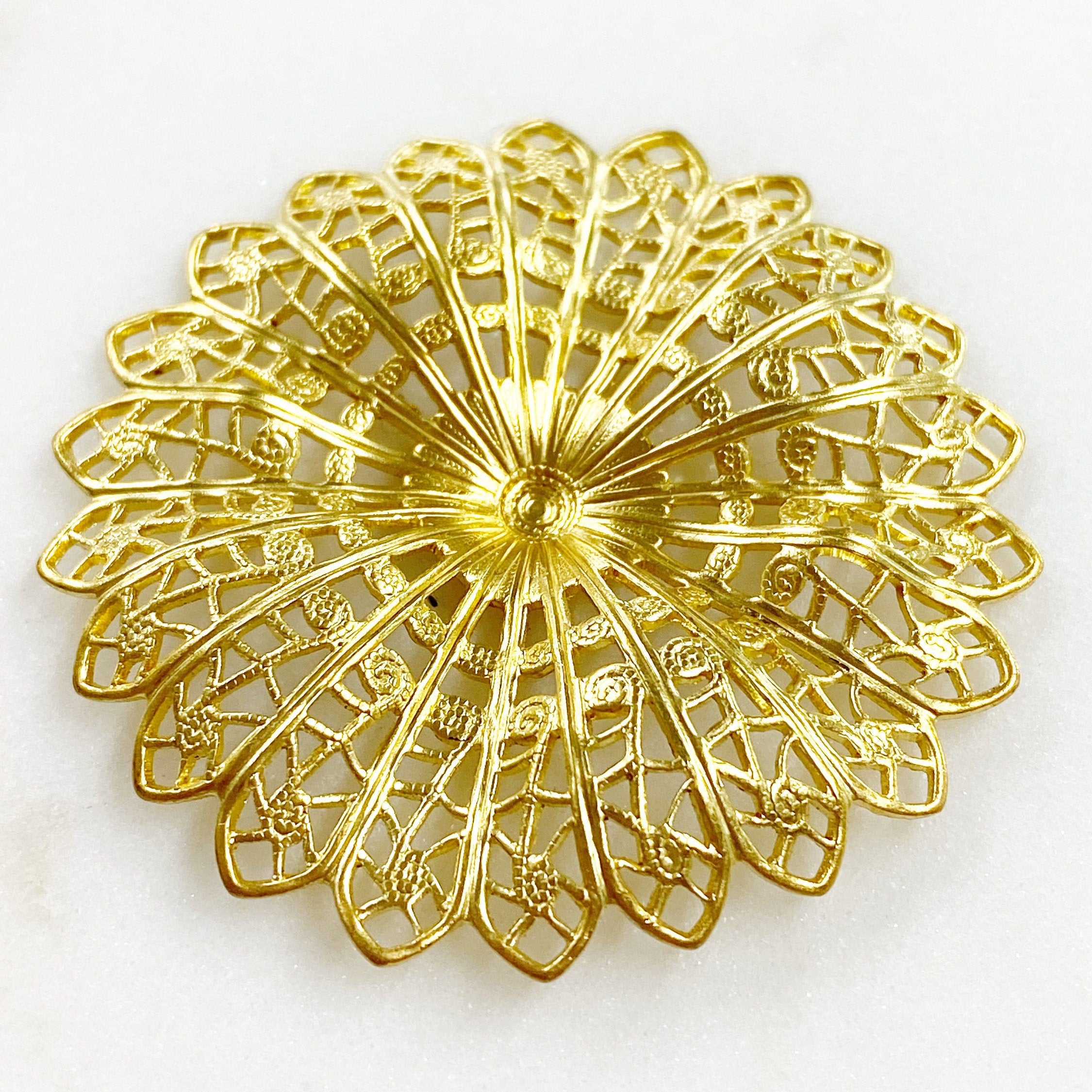 45mm Raw Brass Filigree Round Raised Edges Intricate Medallion Design (2pc)