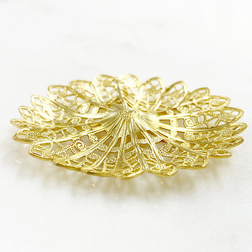 45mm Raw Brass Filigree Round Raised Edges Intricate Medallion Design (2pc)