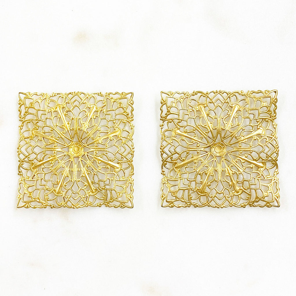 43mm Raw Brass Filigree Square Shaped Raised Edges (2pc)