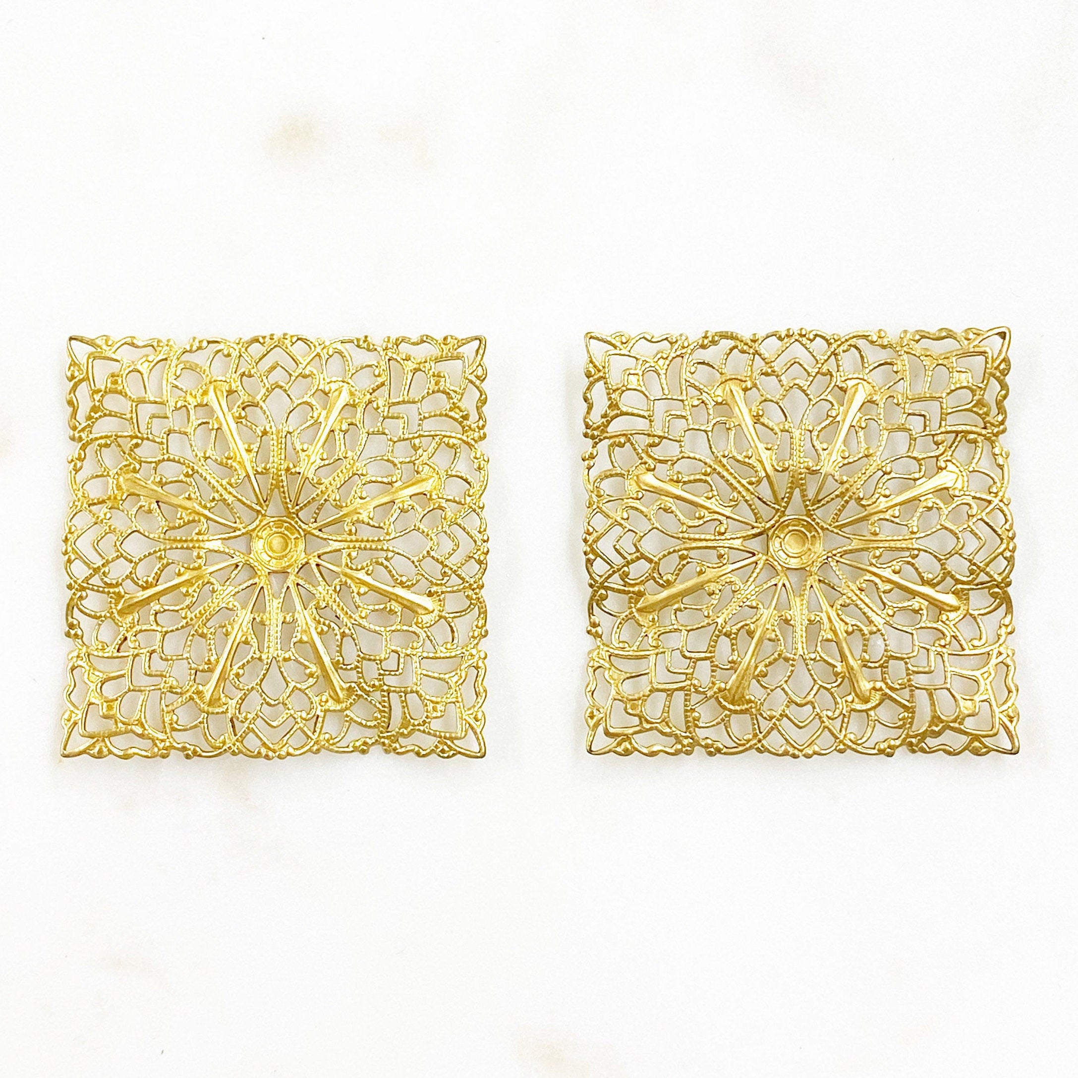 43mm Raw Brass Filigree Square Shaped Raised Edges (2pc)
