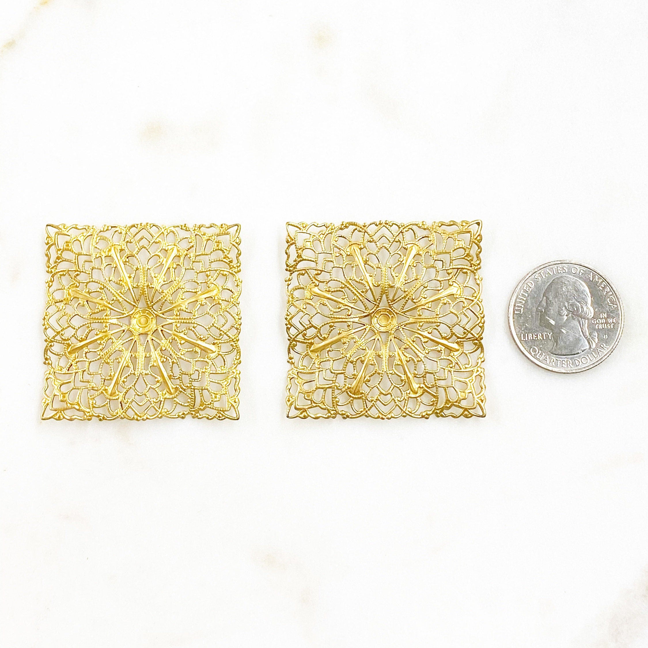 43mm Raw Brass Filigree Square Shaped Raised Edges (2pc)