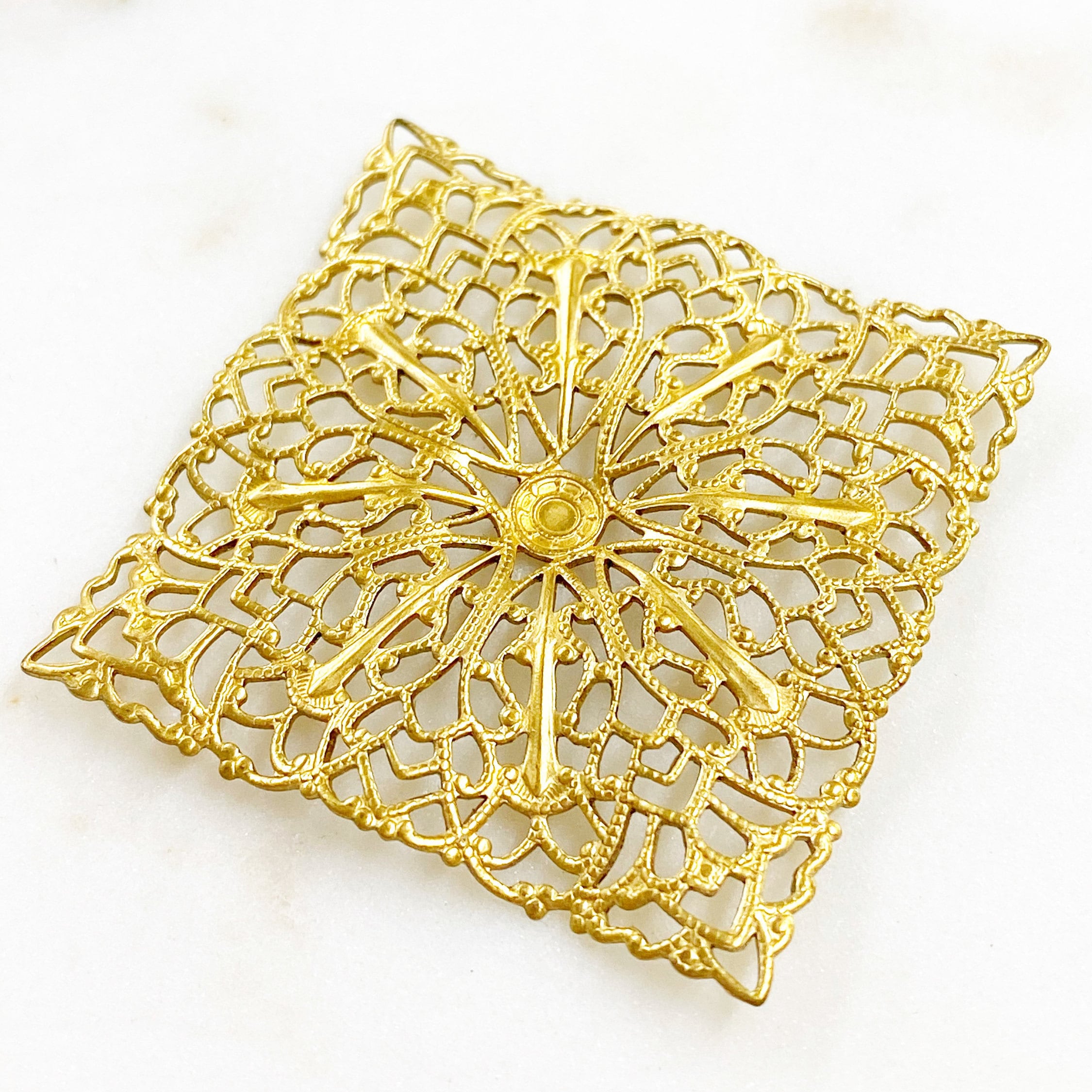 43mm Raw Brass Filigree Square Shaped Raised Edges (2pc)