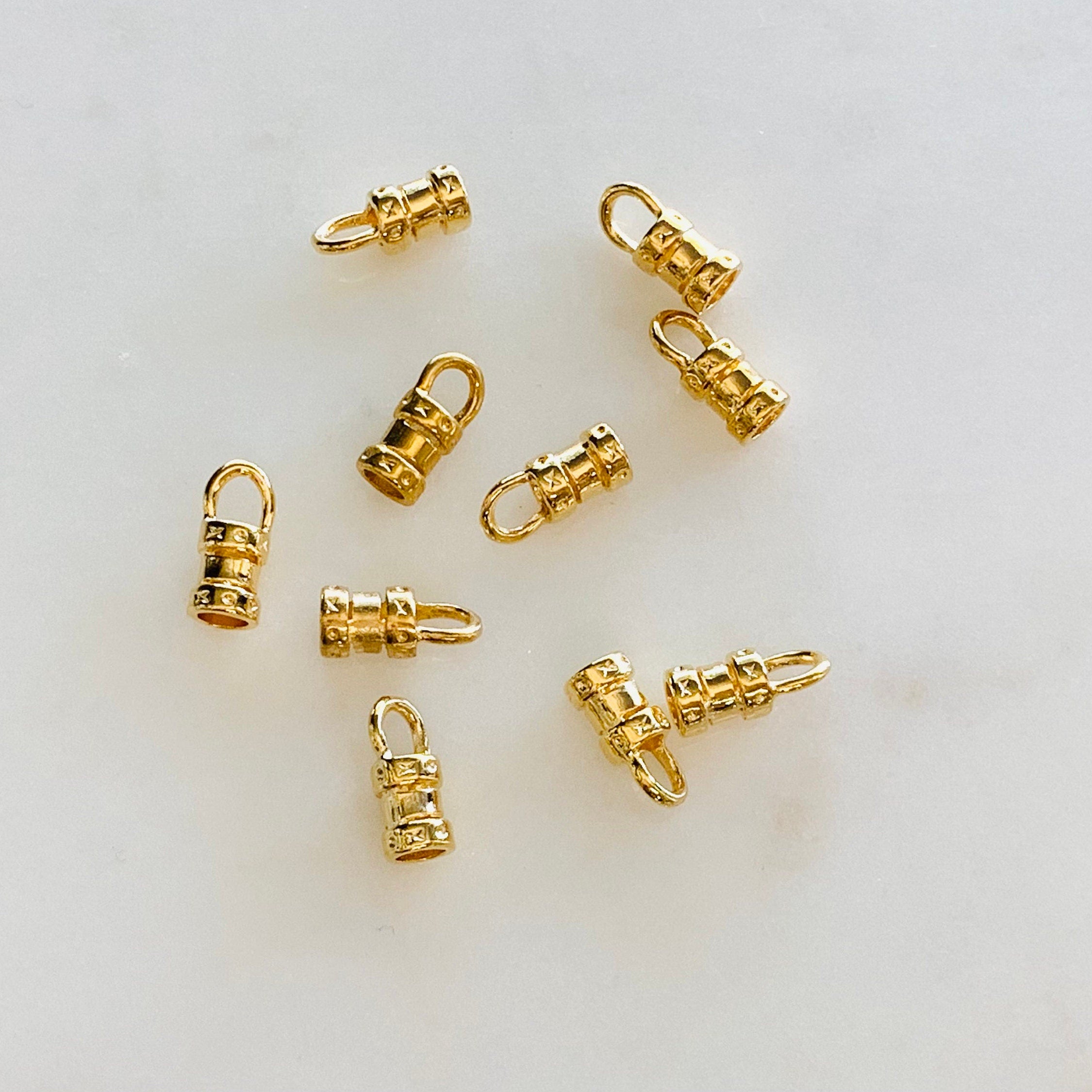 Gold Plated 5 Sets- 10 Pieces 3mm Leather Cord or Chain Crimp End (10pc)