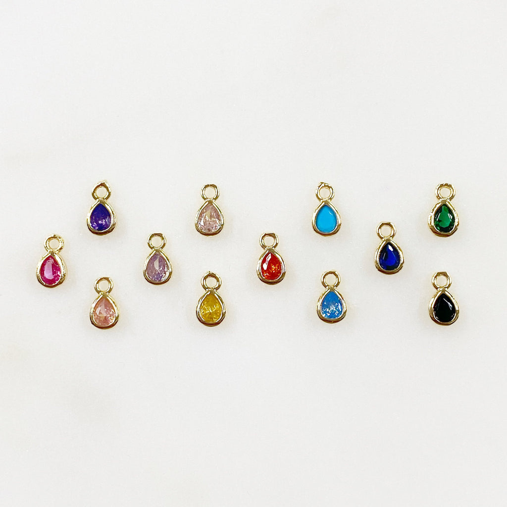 Gold Plated Tiny Tear Drop Cubic Zirconia Stone Charm Teeny Tiny CZ