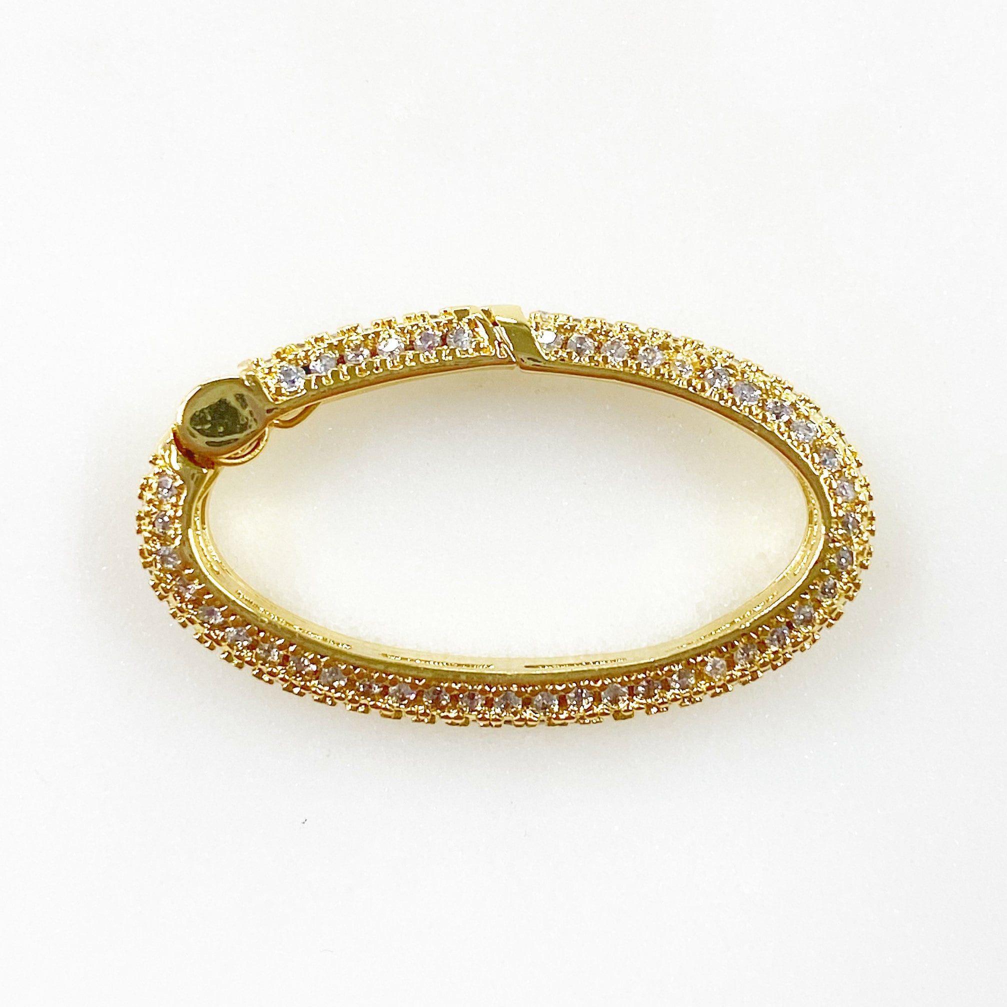 Gold Plated Oval Shaped CZ Covered Push Gate Clasp