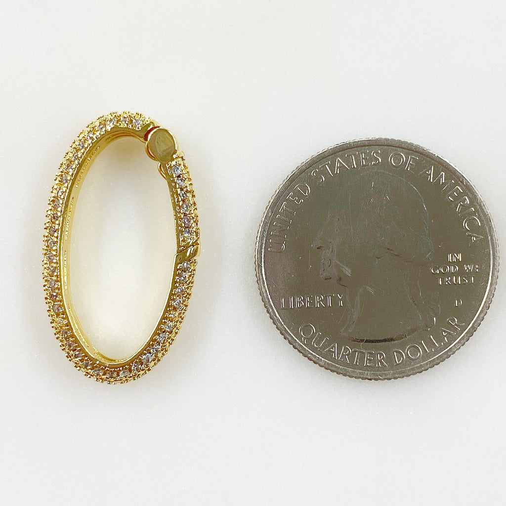 Gold Plated Oval Shaped CZ Covered Push Gate Clasp