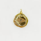 Gold Plated Evil Eye Textured CZ Coin Charm Jagged Edge Round Evil