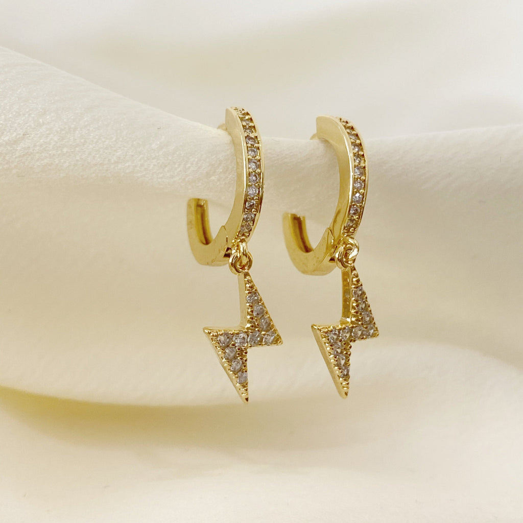 Gold Plated or Rhodium Plated Sparkle Lightning Bolt Mini Hoops (2pc)