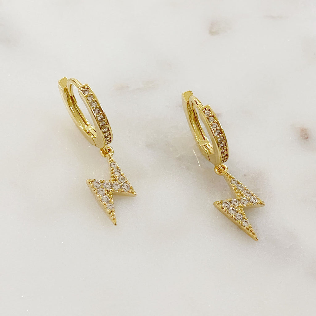 Gold Plated or Rhodium Plated Sparkle Lightning Bolt Mini Hoops (2pc)