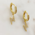 Gold Plated or Rhodium Plated Sparkle Lightning Bolt Mini Hoops (2pc)