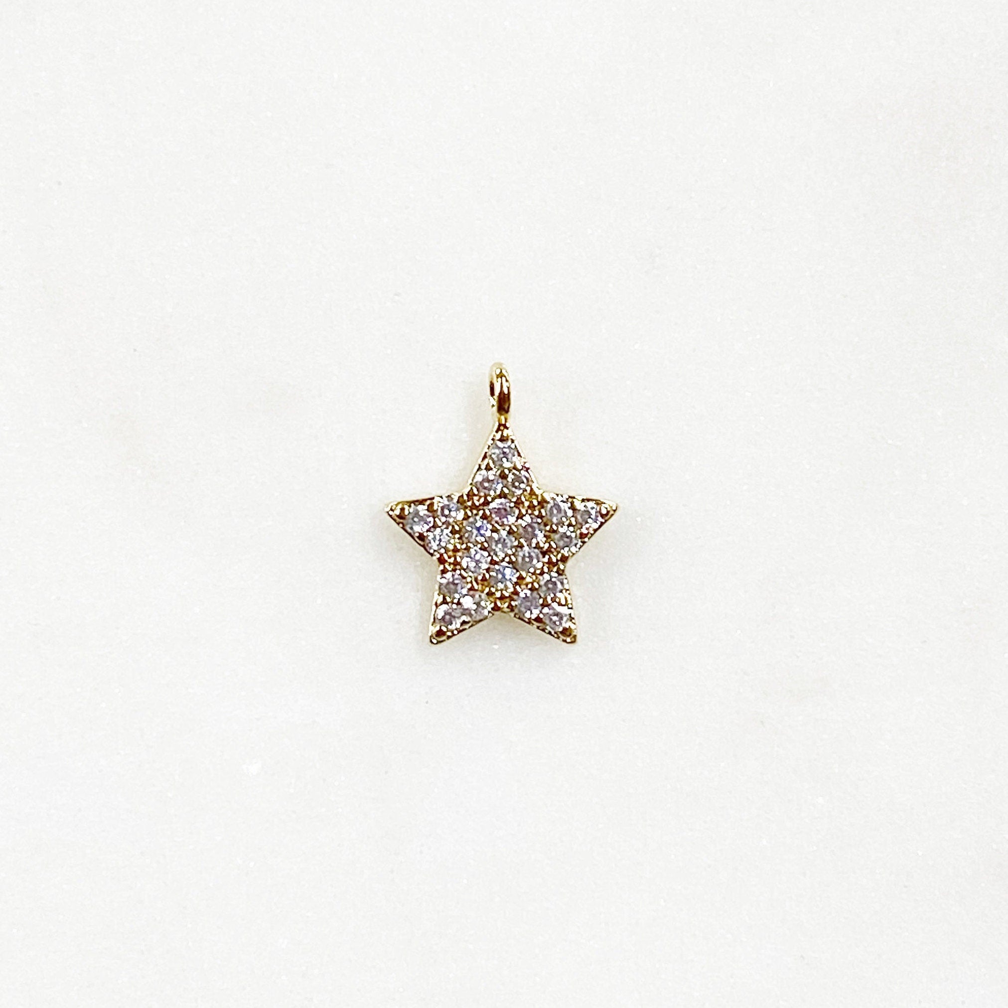 Gold Plated Sparkle Star Cubic Zirconia Charm 5 Point Simple
