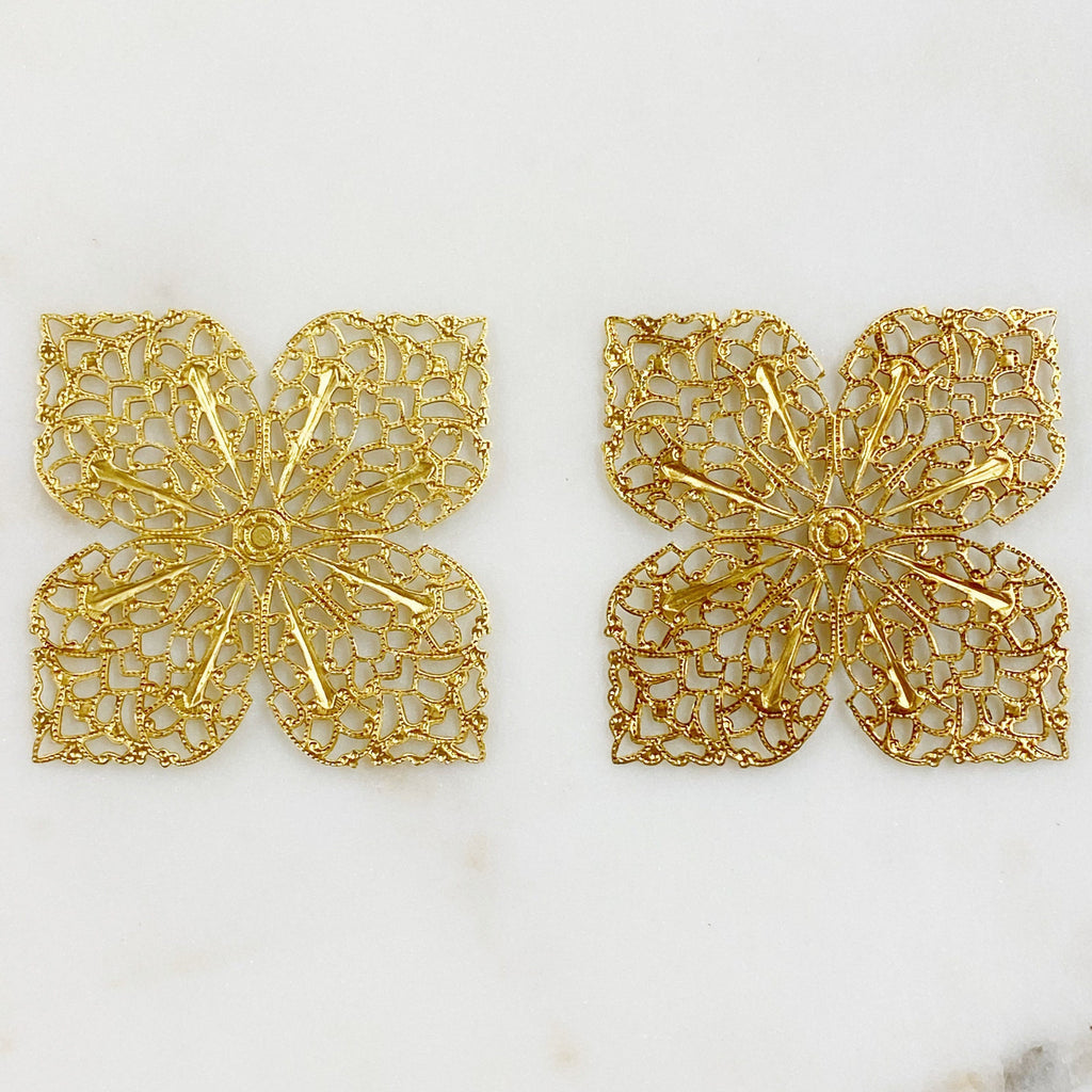 Raw Brass Filigree Medallion Jewelry Tools (2pc)