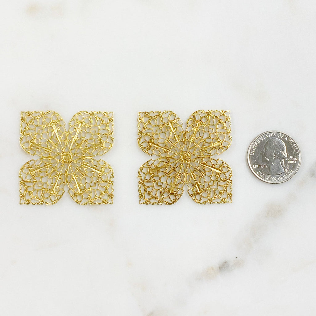 Raw Brass Filigree Medallion Jewelry Tools (2pc)