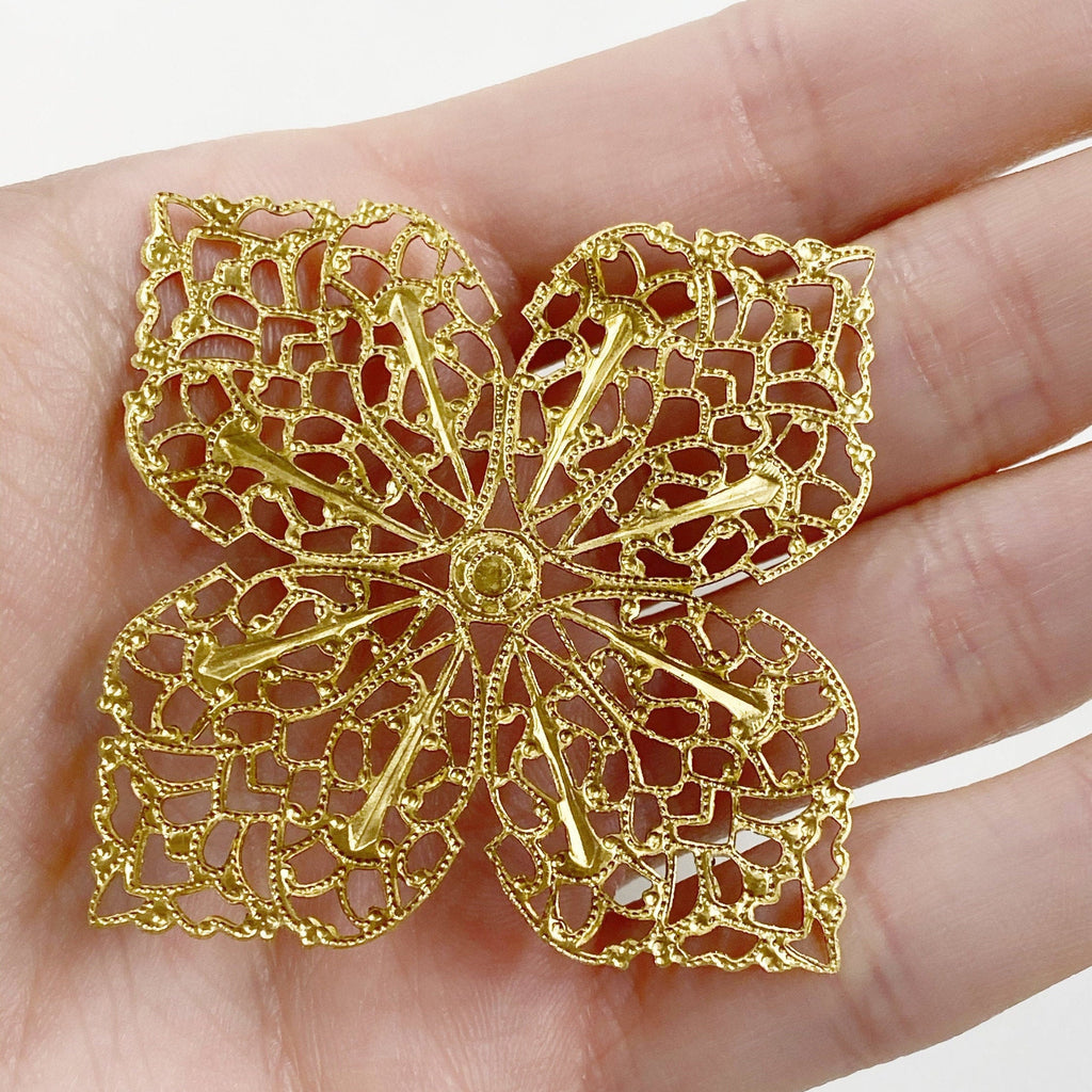 Raw Brass Filigree Medallion Jewelry Tools (2pc)
