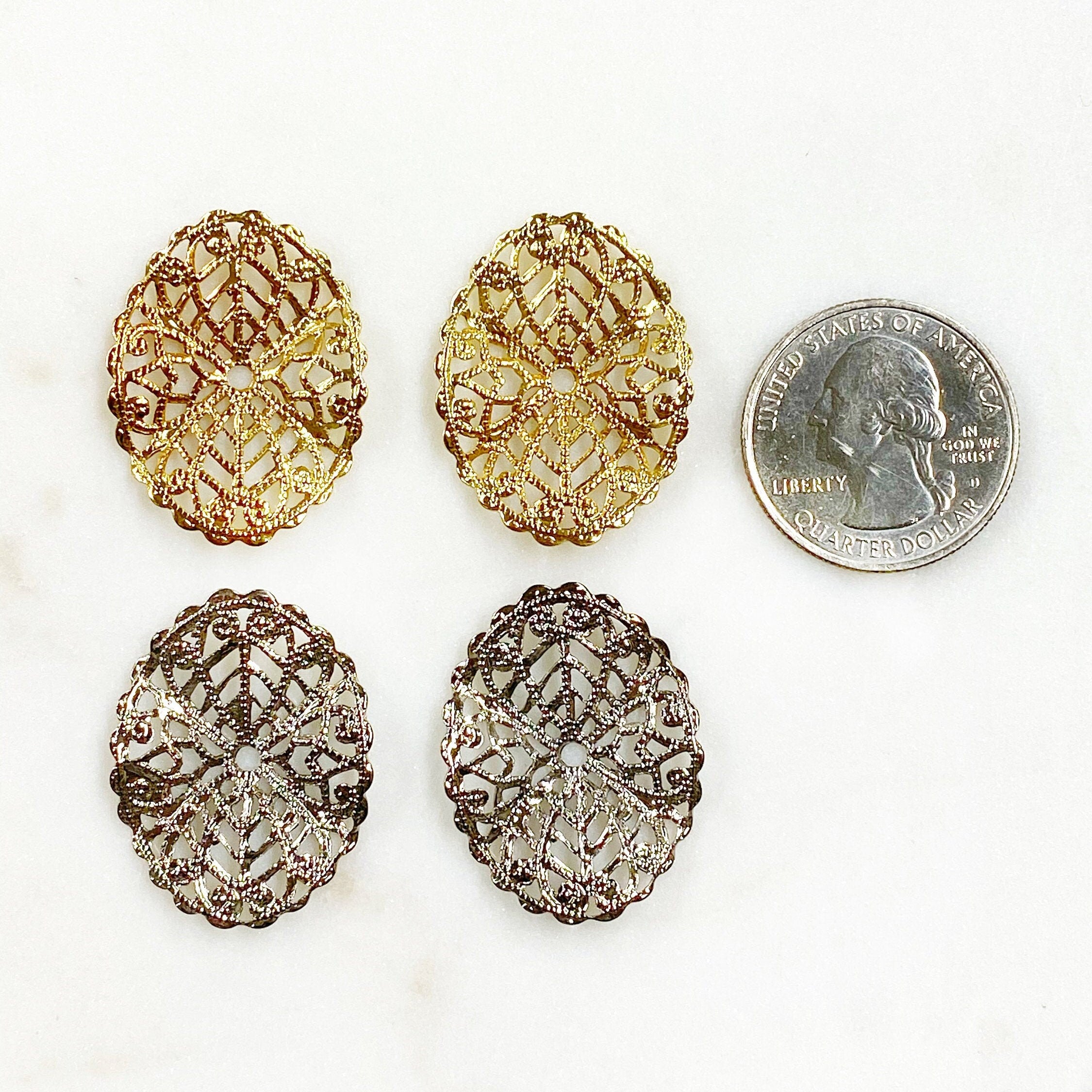 30mmx23mm Base Metal Filigree Gold or Silver Plated Medallion (2pc)