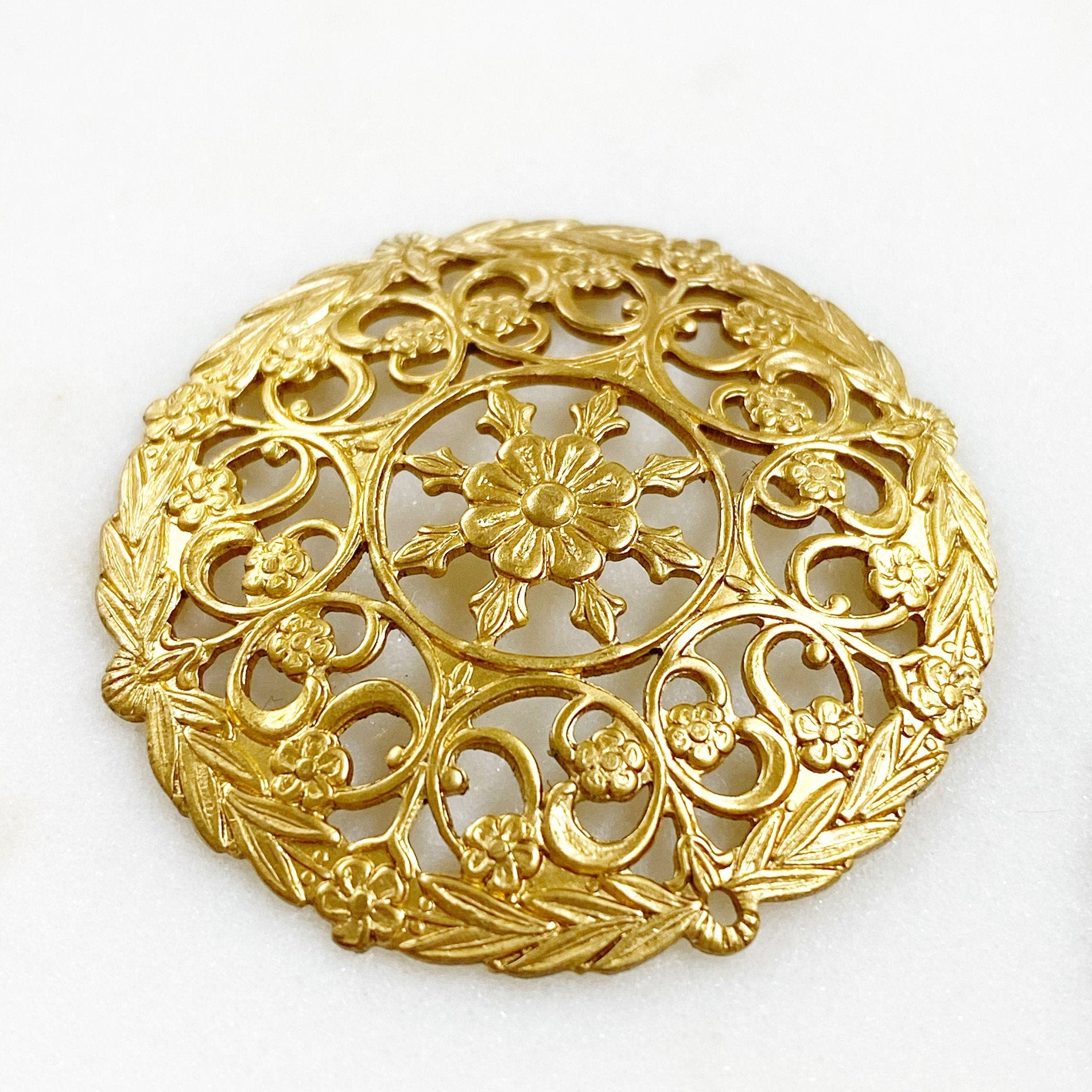 36mm Raw Brass Filigree Round Wire Tracery Design (2pc)