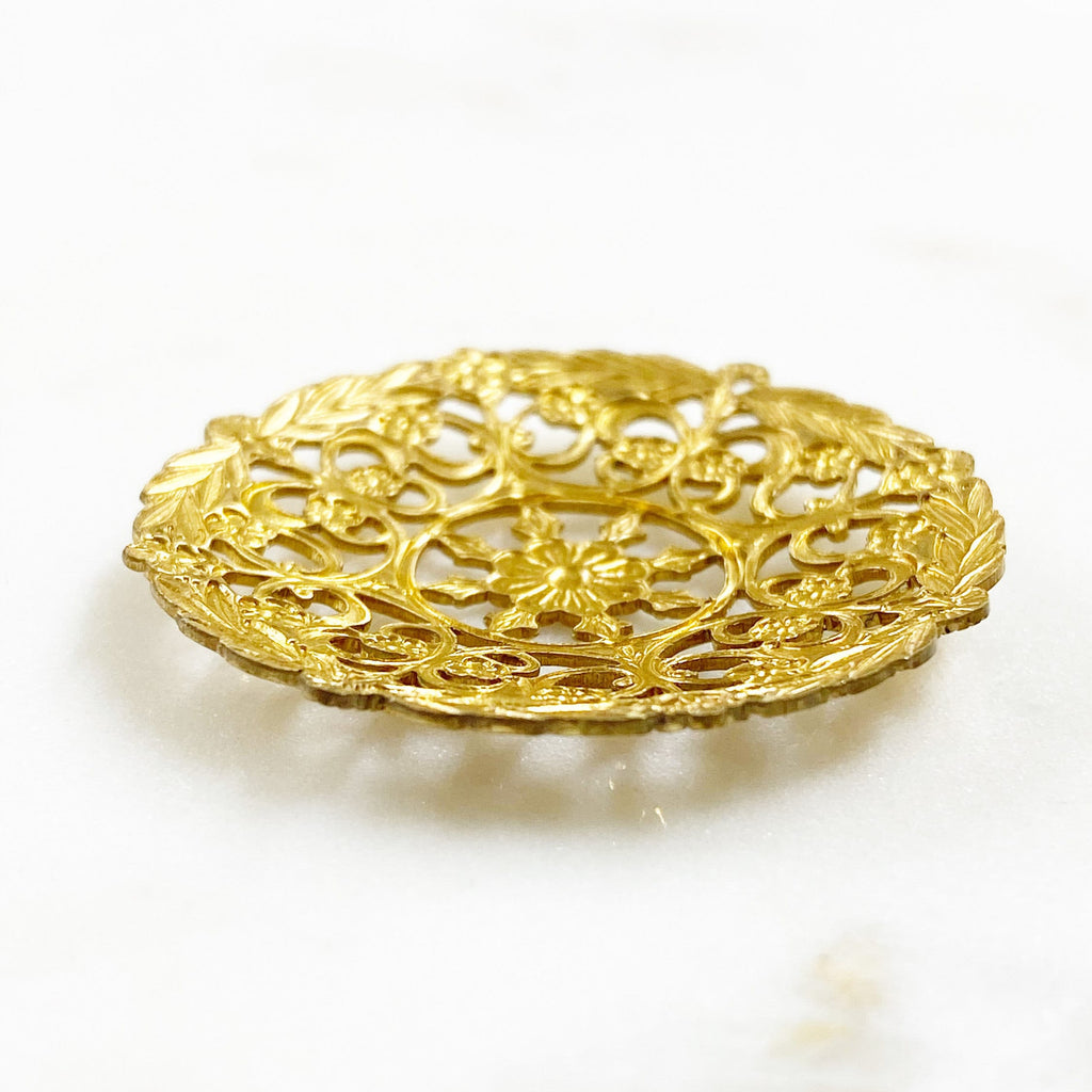 36mm Raw Brass Filigree Round Wire Tracery Design (2pc)