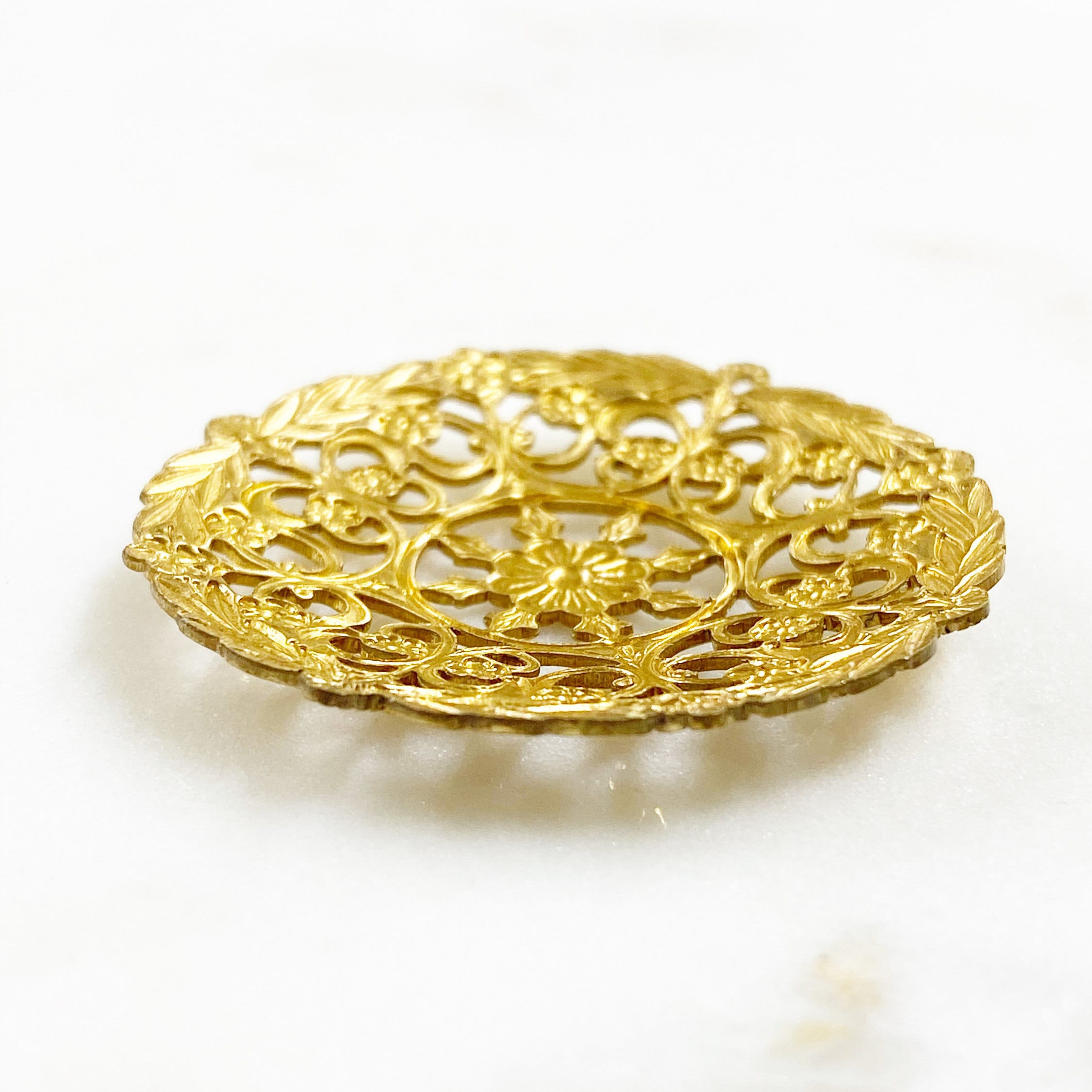 36mm Raw Brass Filigree Round Wire Tracery Design (2pc)
