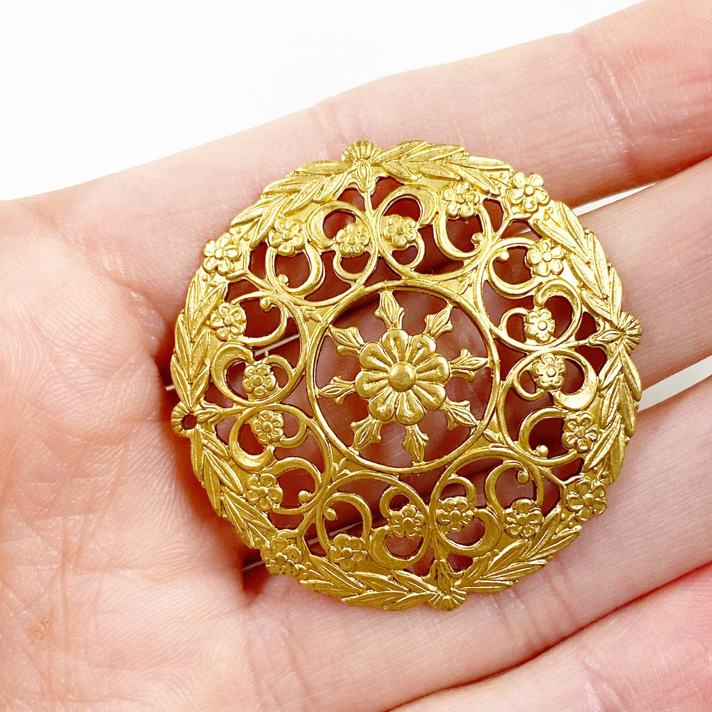 36mm Raw Brass Filigree Round Wire Tracery Design (2pc)