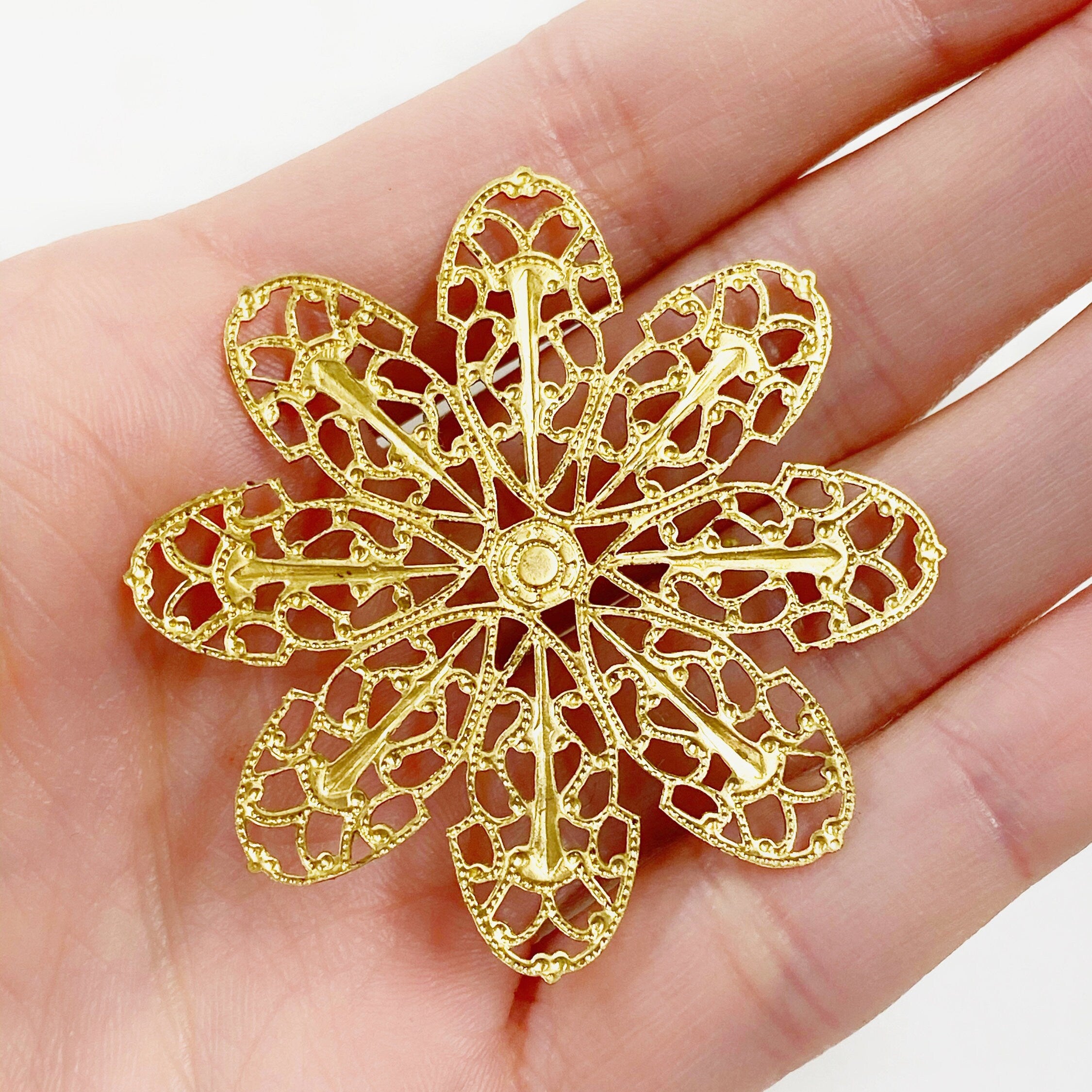 45mm Raw Brass Filigree Flower Shaped Wire Tracery (2pc)