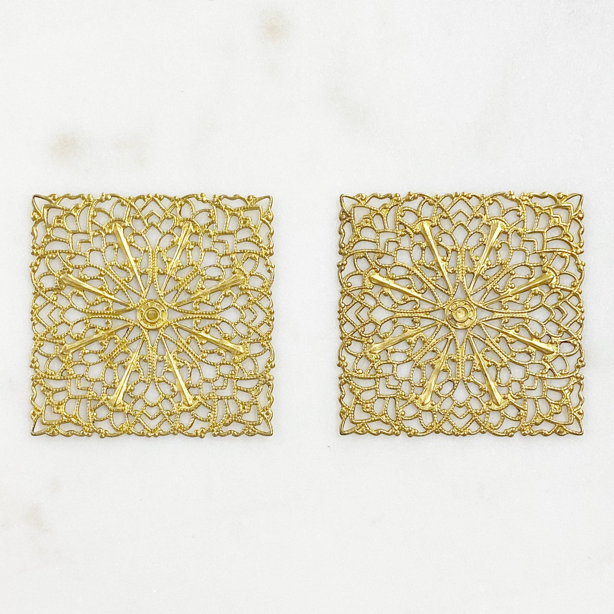 43mm Raw Brass Filigree Square Shaped Medallion (2pc)