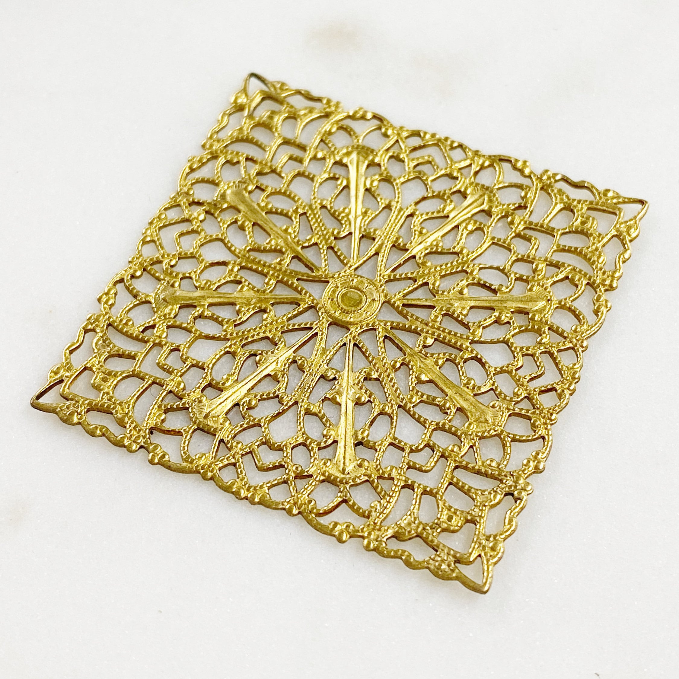 43mm Raw Brass Filigree Square Shaped Medallion (2pc)