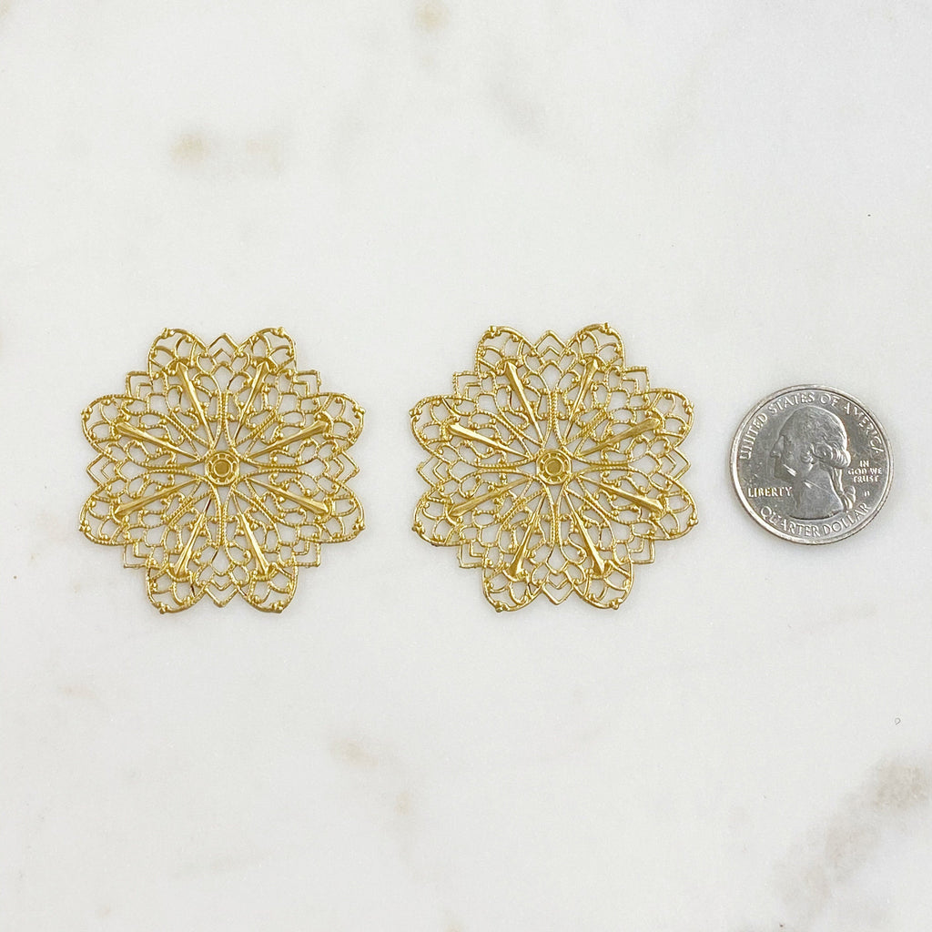 43mm Raw Brass Filigree Intricate Pattern (2pc)