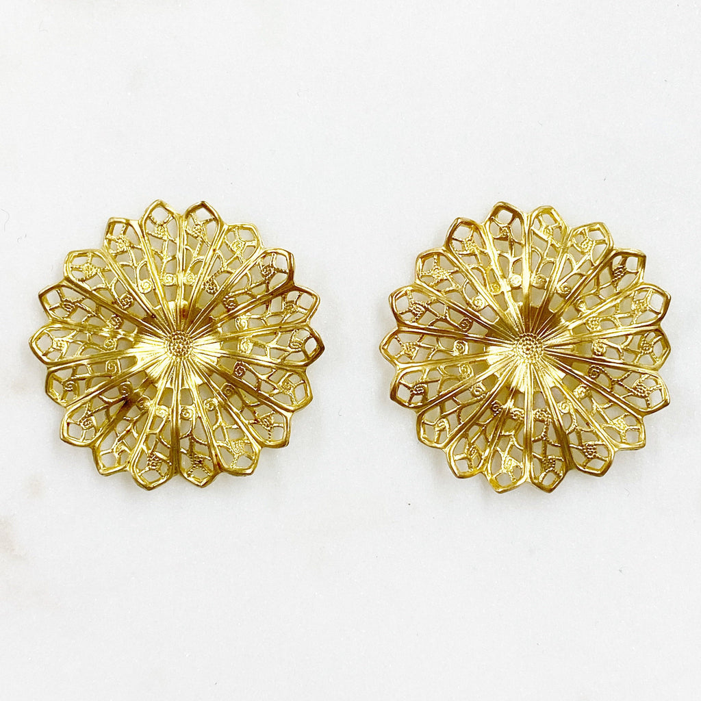 Raw Brass Filigree Raised Round (2pc)