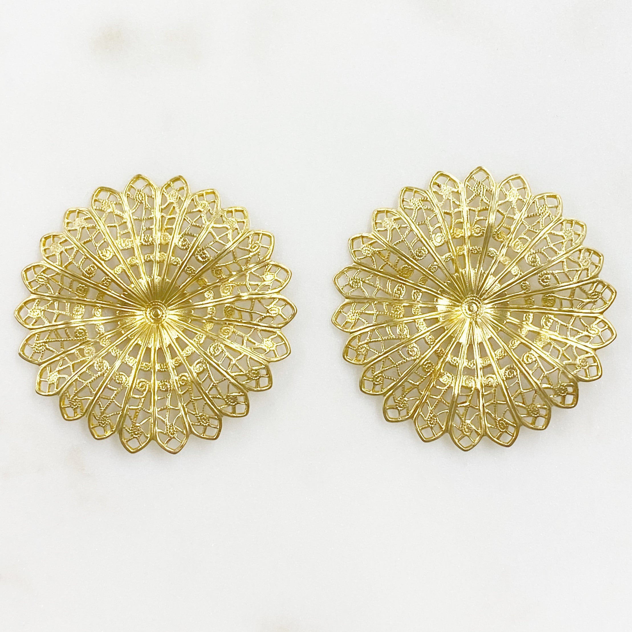 45mm Raw Brass Filigree Round Raised Edges Intricate Medallion Design (2pc)