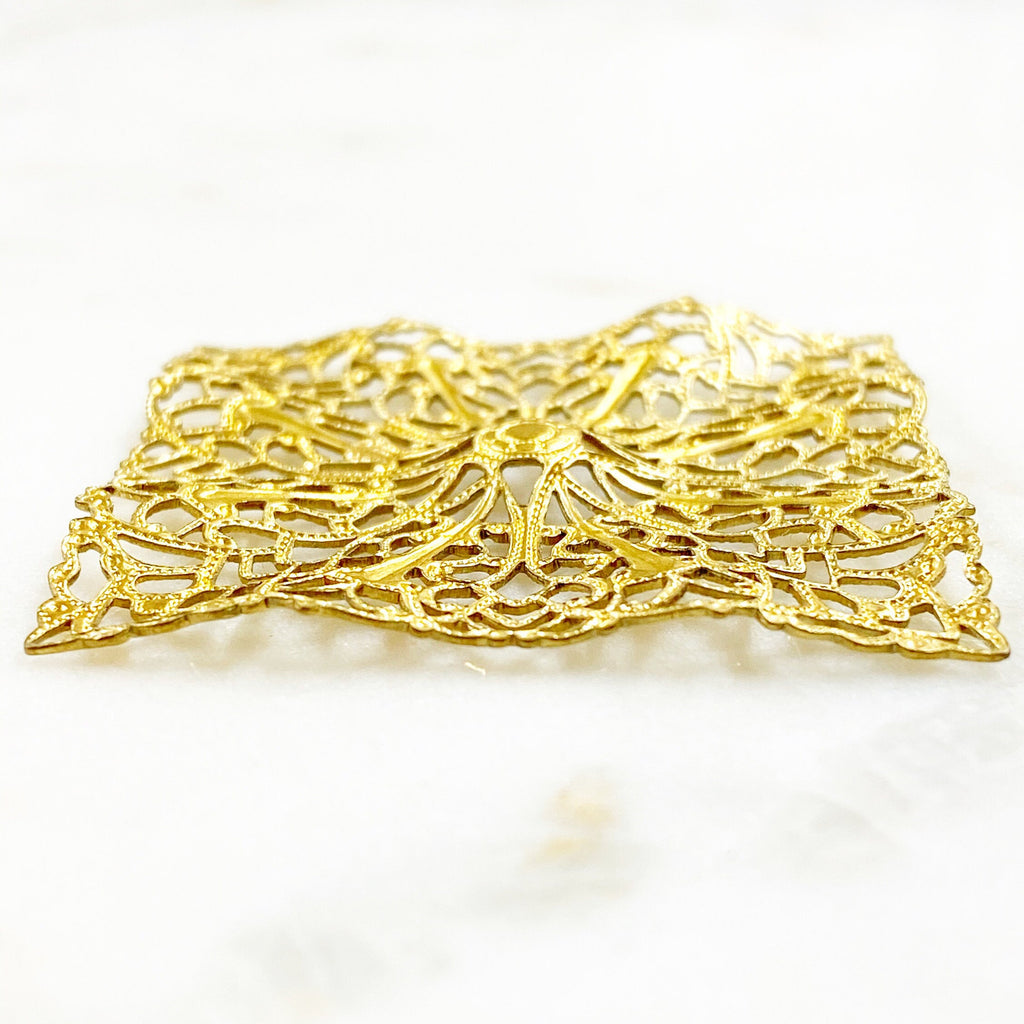 43mm Raw Brass Filigree Square Shaped Raised Edges (2pc)