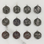 22mmx19mm Rhodium Plated Silver Zodiac Coin Constellation Round Medallion