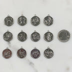 22mmx19mm Rhodium Plated Silver Zodiac Coin Constellation Round Medallion