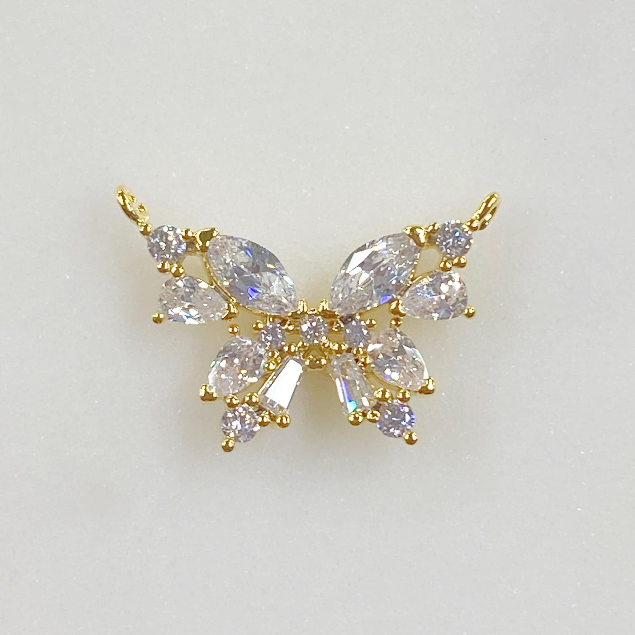 Gold Plated Sparkle Cubic Zirconia Butterfly Charm Multi Shaped CZ