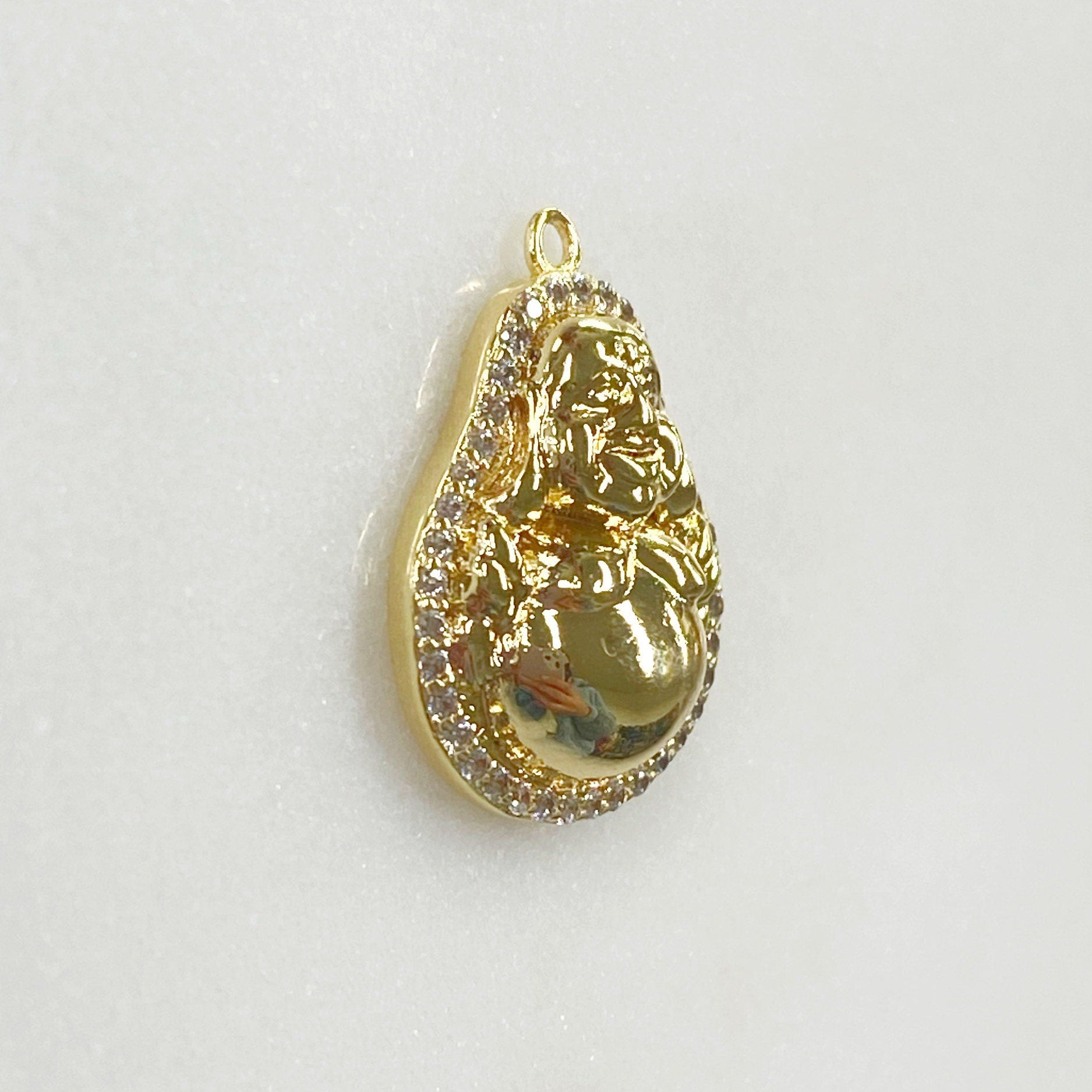 Gold Plated Buddha Cubic Zirconia Trimmed Hallow Buddha Charm Yoga