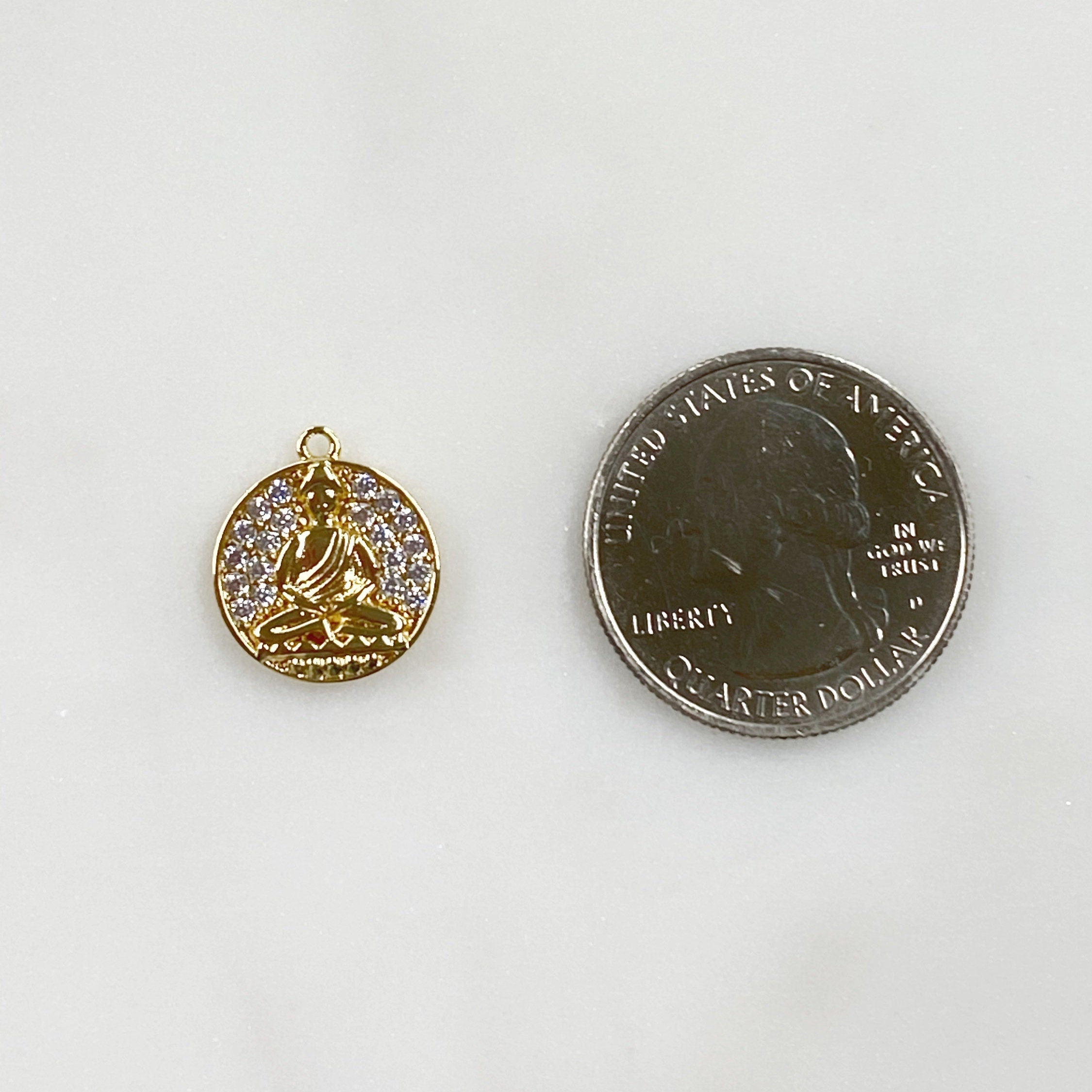 15mmx8mm Gold Plated Coin Clear CZ Pave Buddha Ohm Coin Yoga Buddhist Mantra