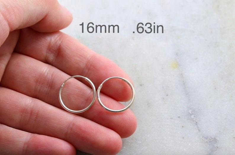 Sterling Silver Small Endless Hoop Earrings 18mm 16mm 14mm 12mm 10mm (2pc)