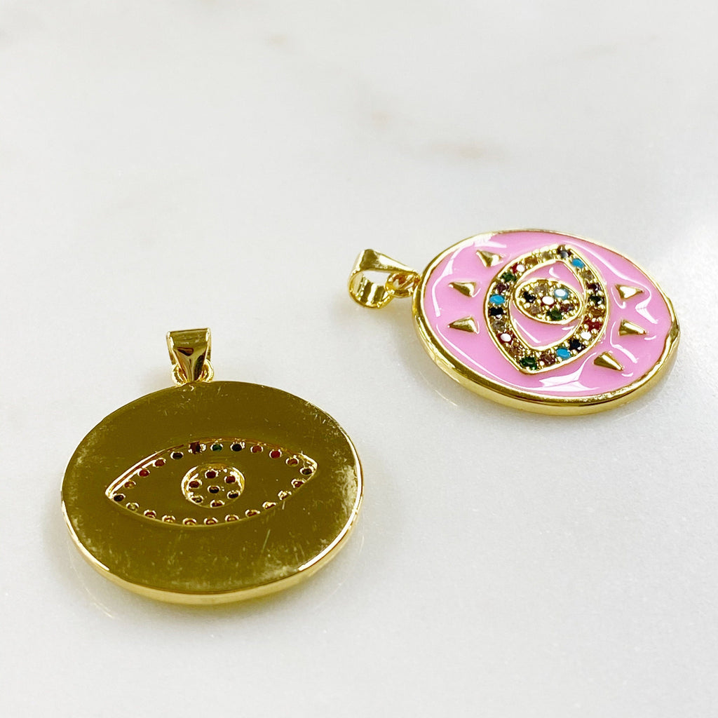 Gold Plated Neon Evil Eye Enamel Charm CZ Evil Eye Evil Eye Charms