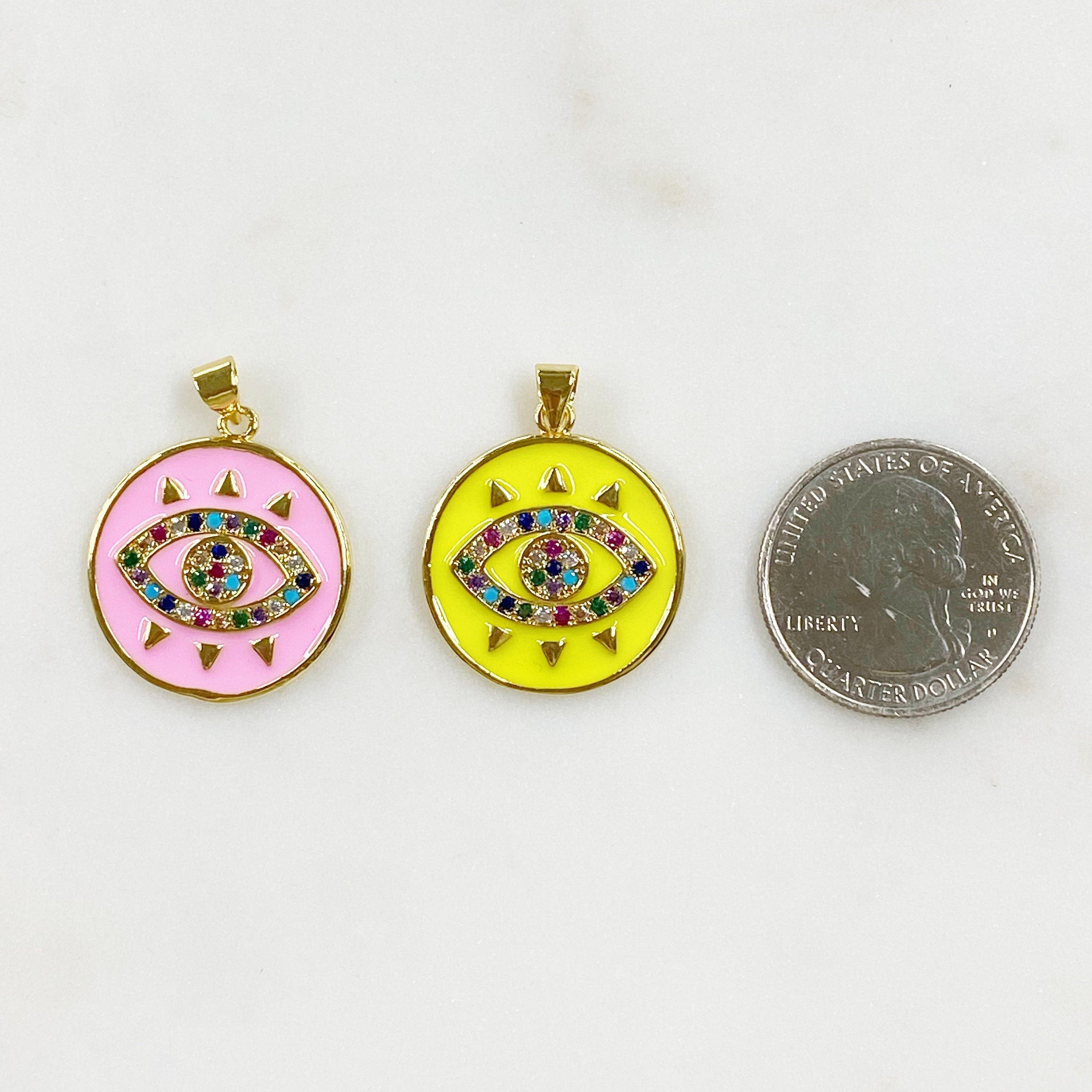 Gold Plated Neon Evil Eye Enamel Charm CZ Evil Eye Evil Eye Charms