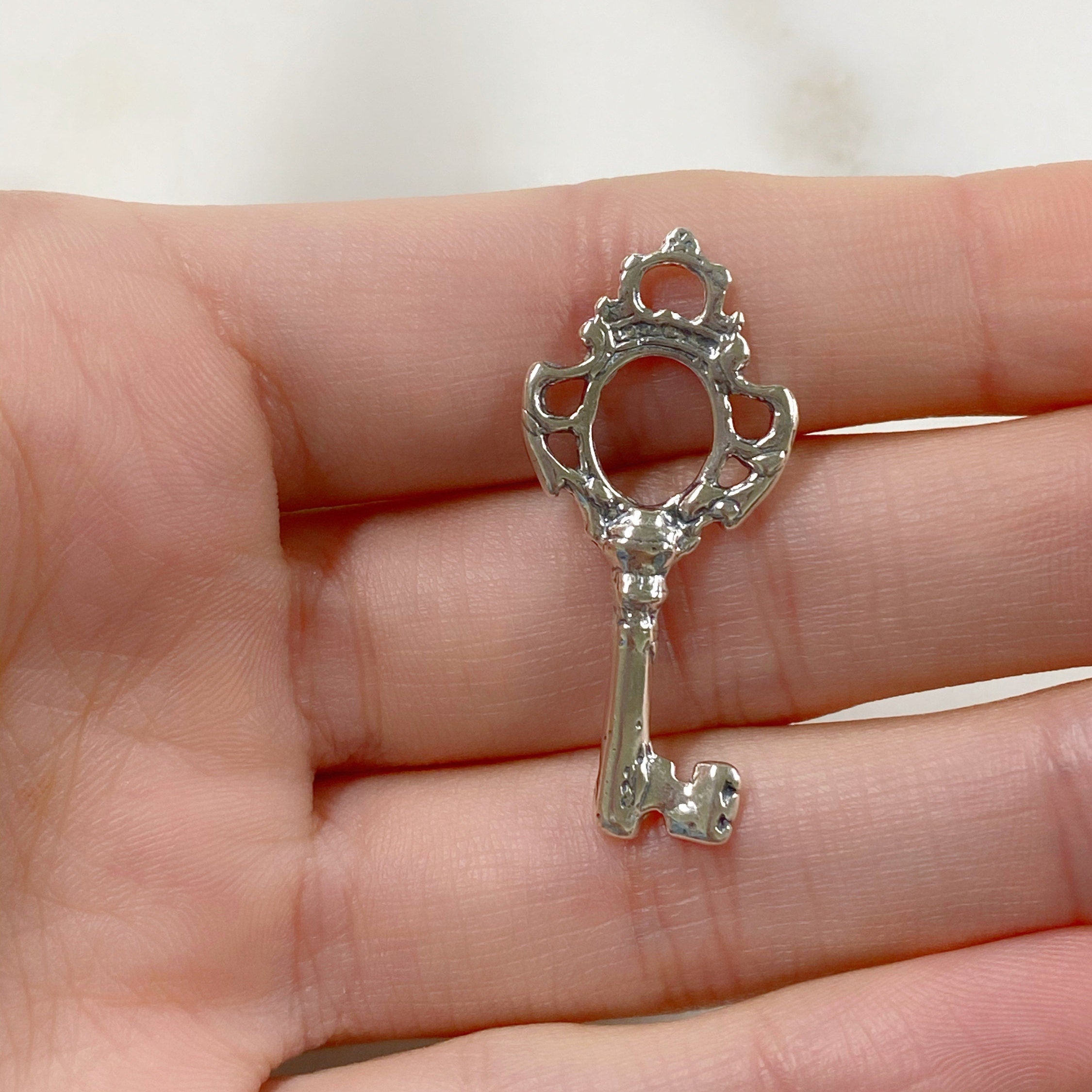 33mmx15mm Sterling Silver or Rhodium Plated Large Detailed Key Charm Key Charm
