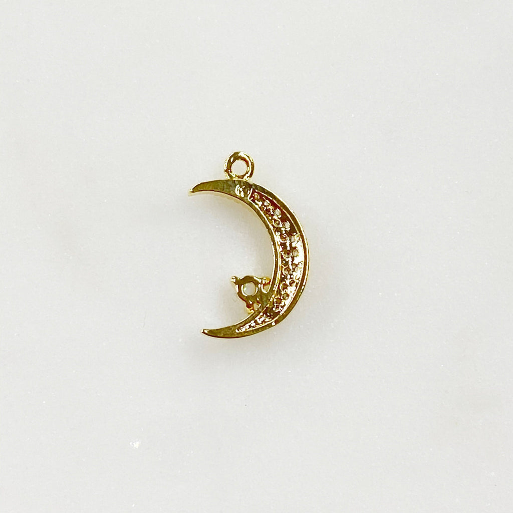 Gold Plated Thin Small Crescent Moon Cubic Zirconia Covered Opal