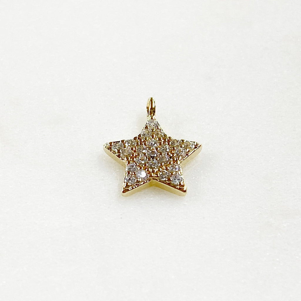 Gold Plated Sparkle Star Cubic Zirconia Charm 5 Point Simple