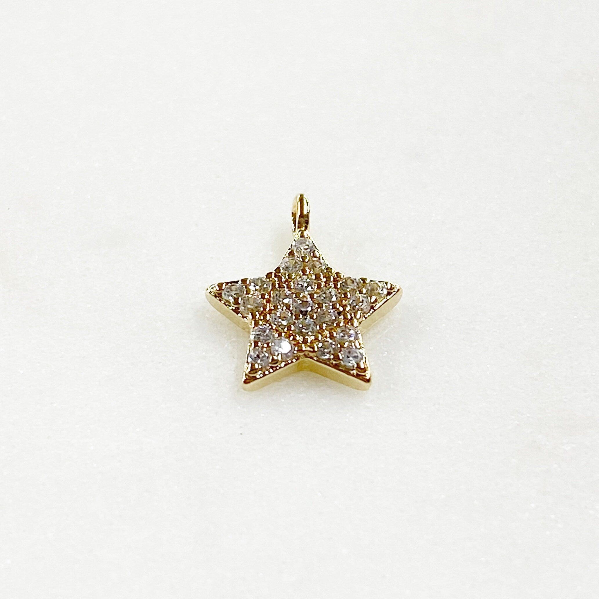Gold Plated Sparkle Star Cubic Zirconia Charm 5 Point Simple