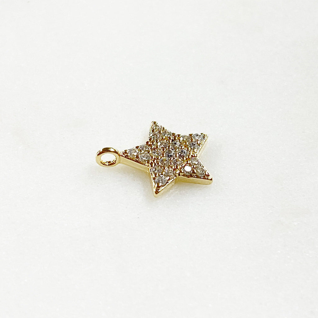 Gold Plated Sparkle Star Cubic Zirconia Charm 5 Point Simple