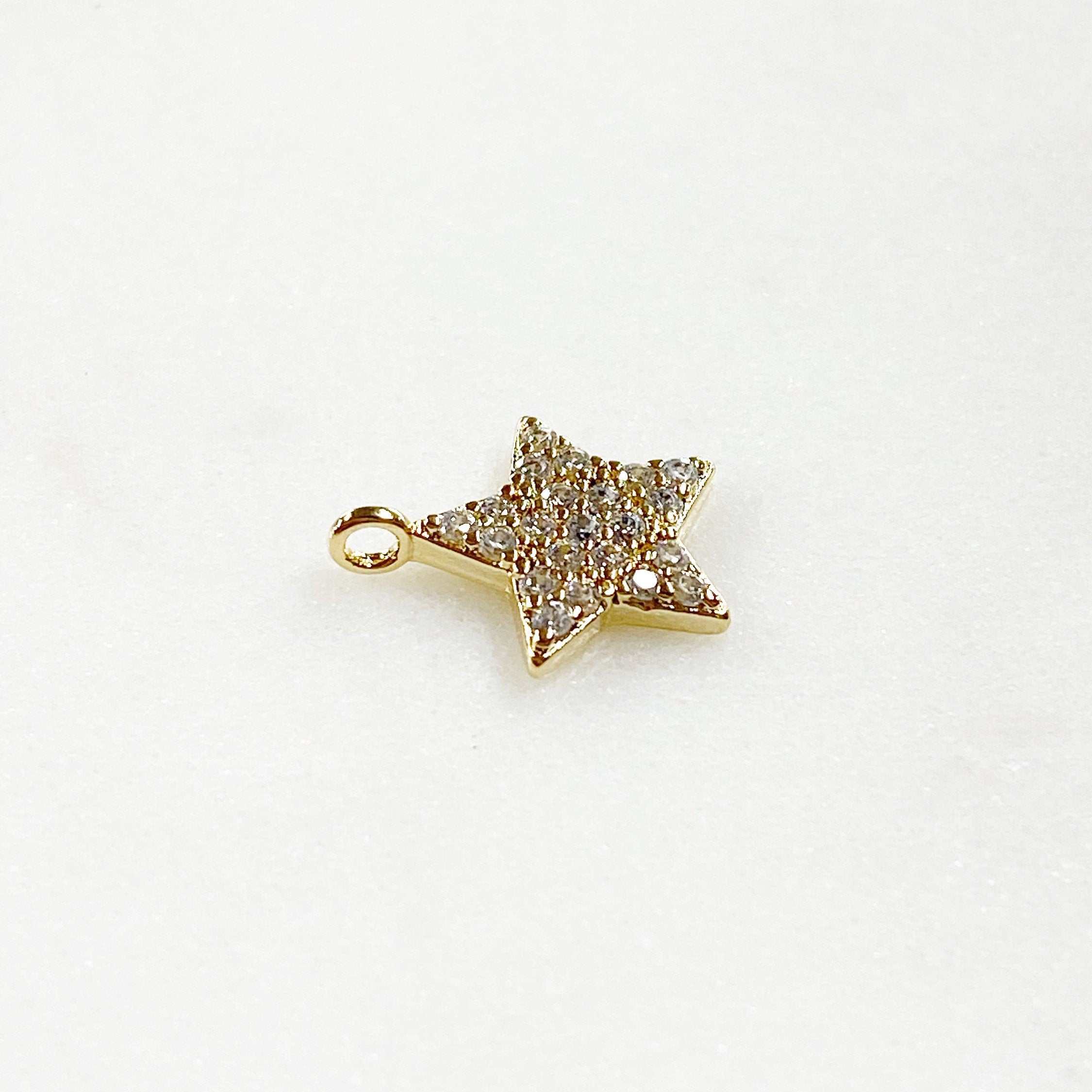 Gold Plated Sparkle Star Cubic Zirconia Charm 5 Point Simple