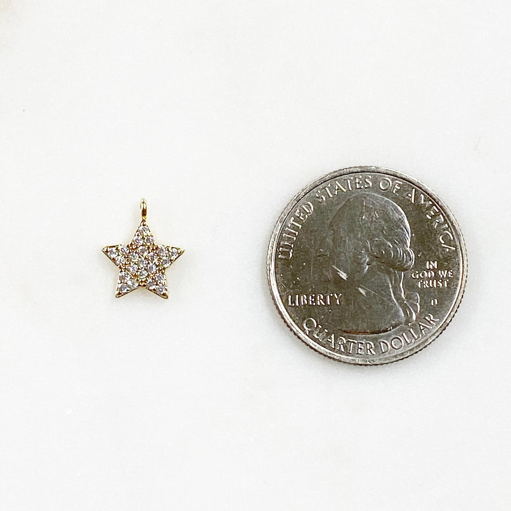 Gold Plated Sparkle Star Cubic Zirconia Charm 5 Point Simple