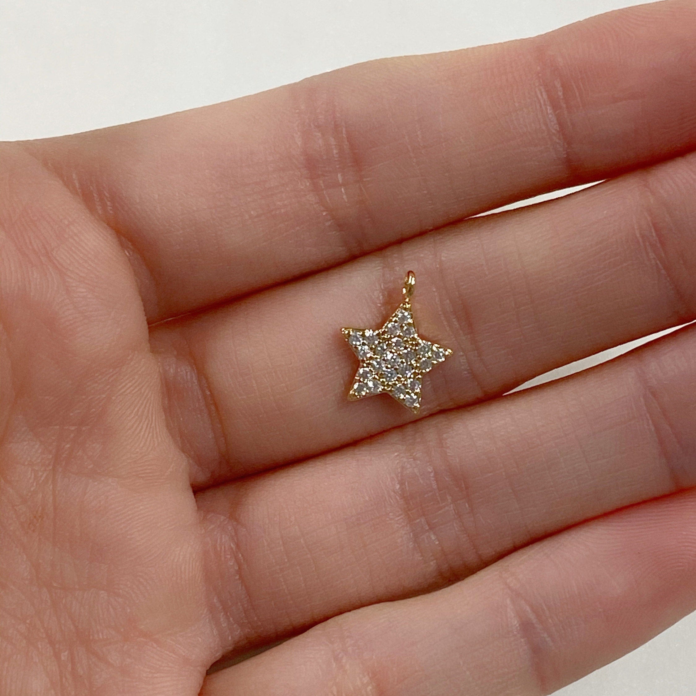 Gold Plated Sparkle Star Cubic Zirconia Charm 5 Point Simple