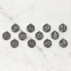 22mmx19mm Rhodium Plated Silver Zodiac Coin Constellation Round Medallion